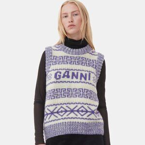 GANNI Purple Lambswool O-neck Vest NWT